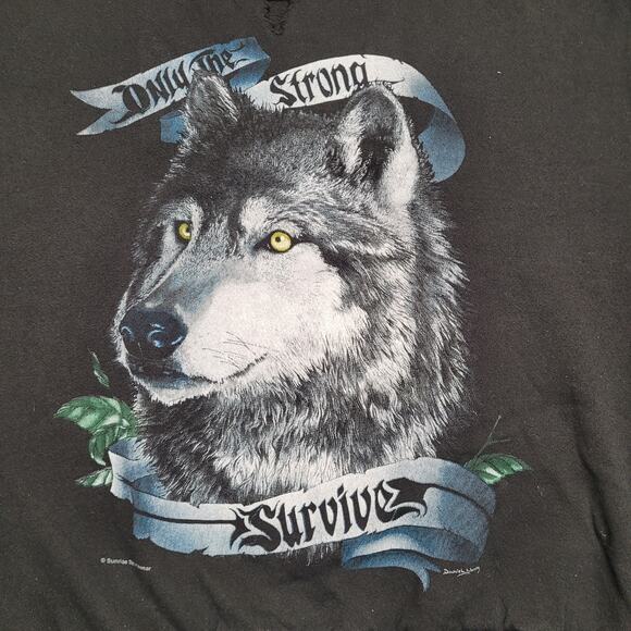Vintage 90s "Only The Strong Survive" Wolf Sweatshirt Mens XL Baggy Boxy Fit - Picture 3 of 14